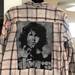 Distressed upcycled flannel The Doors patch